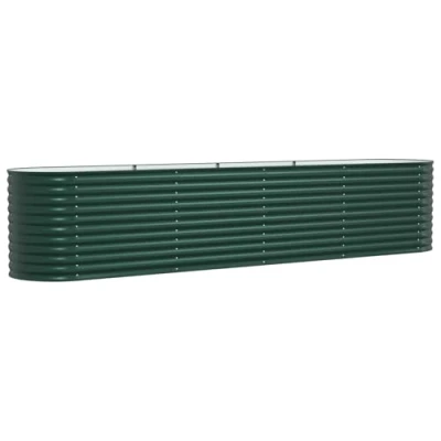Abbildung von vidaXL Grün Metallpflanzgefäß für außen, ovale Form, großes Gartenbeet, langlebiger verzinkter Stahl, modernes Design, perfekt Frühlings und Sommerpflanzung.