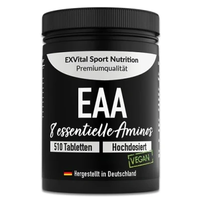 Abbildung von EAA Tabletten mit je 1036 mg. Alle 8 essentiellen Aminosäuren. Tabletten, 510,00 St., 528 g