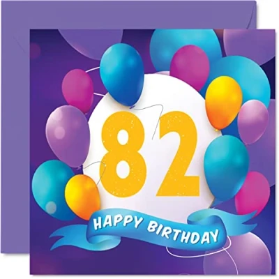 Abbildung von Stuff4 Geburtstagskarte zum 82. Geburtstag für Männer und Frauen Ballon Party Happy Birthday Cards 82 Jahre alte Mann, Frau, Großvater, Opa, Oma, Mama, Papa, 145 mm x