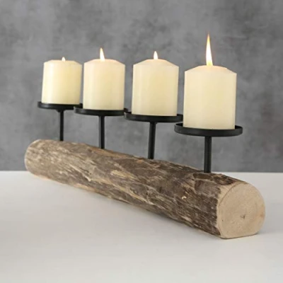 Abbildung von Spetebo Eukalyptus Holz Adventskerzenhalter 51 cm Metall Kerzenständer Massivholz Kerzenhalter rustikal