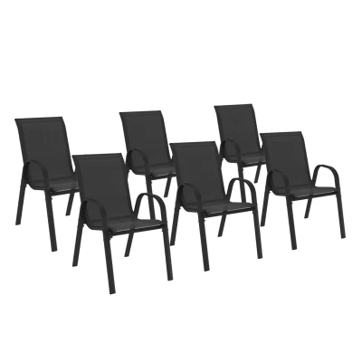 Abbildung von IDMarket Set mit 6 Gartenstühlen LYMA aus Metall und Textilene, stapelbar, Schwarz