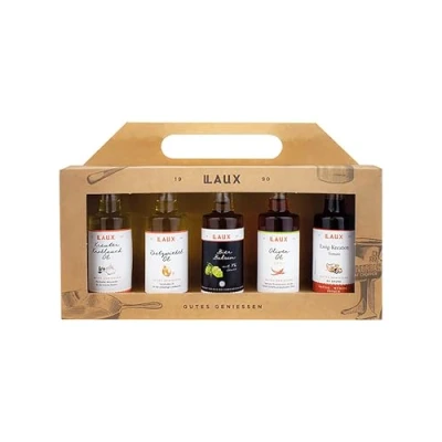 Abbildung von LAUX BBQ Essig Öl Set 5 Sorten im Set: Olivenöl, Kräuter Knoblauch Öl, Röstzwiebel &amp; Balsam Geschenk zu Ostern Ideales Grill Zubehör (5 x 40ml)