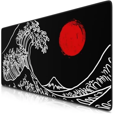 Abbildung von TITANWOLF XXL Speed Gaming Mauspad 900 x 400mm Mousepad Tischunterlage Large Size verbessert Präzision und Geschwindigkeit Great Wave Black