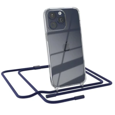 Abbildung von EAZY CASE Handykette kompatibel mit iPhone 15 Pro Max dünne Handyhülle für Hülle Band als Fallschutz Kette zum Umhängen transparente Silikon in Nacht Blau