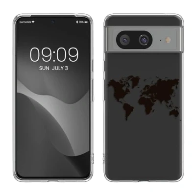 Abbildung von kwmobile Case kompatibel mit Google Pixel 8 Hülle Silikon Transparent Travel Umriss Schwarz