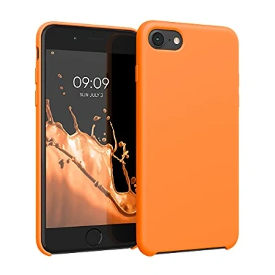 Abbildung von kwmobile Hülle kompatibel mit Apple iPhone SE (2022) / (2020) 8 7 Silikon Handy Case Handyhülle weiche Oberfläche kabelloses Laden Fruity Orange