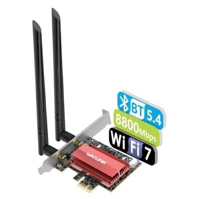 Abbildung von WAVLINK WLAN 7 PCIe Karte BE8800, Tri Band BE200 Wireless Adapter mit Bluetooth 5.4, Low Profile Halterung, MU MIMO, WPA3, Kühlkörper, für Windows 10/11 Desktop PC,Unterstützt nur Intel Motherboards