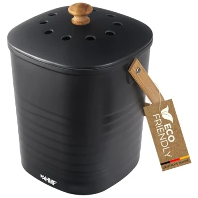 Abbildung von HMF Biomülleimer Geruchsdichter Komposteimer mit Aktivkohlefilter, kleiner Bio Mülleimer für die Küche Deckel, 3L, Schwarz