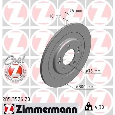 Abbildung von ZIMMERMANN COAT Z 285.3526.20 Bremsscheibe 300 10 7/5 5 114 voll beschichtet HYUNDAI: i40 Kombi, Limousine
