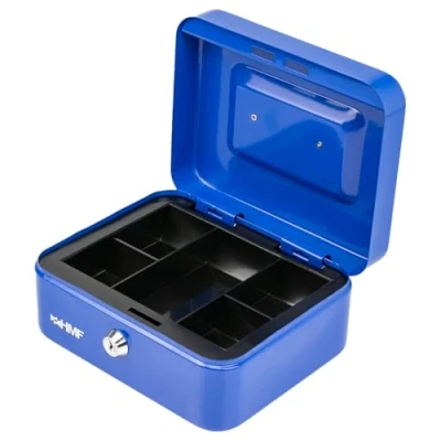 Abbildung von HMF Geldkassette Abschließbare Bargeldkasse mit Münzeinsatz, robuste Geldbox Schlüssel, 20 x 16 9,5 cm, blau