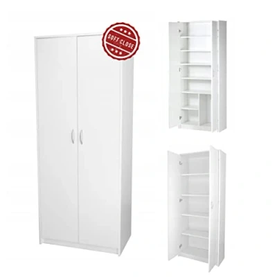 Abbildung von Home Collective Mehrzweckschrank Schrank Kleiderschrank weiß 74cm Breite 180cm Höhe mit 4 Einlegeböden Haushaltsschrank Organizer, SOFT CLOSE Türdämpfer