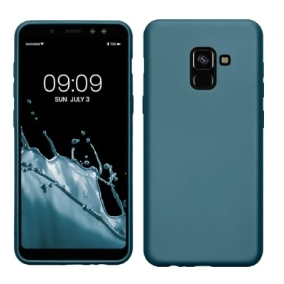 Abbildung von kwmobile Case kompatibel mit Samsung Galaxy A8 (2018) Hülle Schutzhülle aus Silikon metallisch schimmernd Handyhülle Metallic Karibikblau