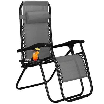 Abbildung von SPRINGOS Gartenstuhl Relaxstuhl Gartenliege mit Kopfstütze 110 x 80 67 cm Sonnenliege Beistelltisch Armlehnen Hängetasche Hochlehner Strandstuhl klappbar