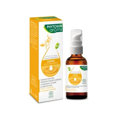 Abbildung von Phytosun Arôms Bio Jojoba Öl 100% rein und nativ Verringerung von Hautunreinheiten, feuchtigkeitsspendend schützend 50 ml