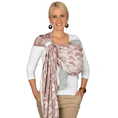 Abbildung von Hoppediz Ring Sling, Baby Tragetuch ab Geburt, 100 % kbA Baumwolle, Design Amsterdam rose