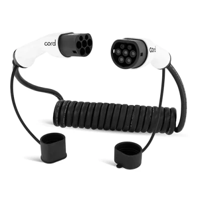 Abbildung von Cord Spiral Ladekabel, Typ 2 auf 2, 32 A, 22 kW, 5 m, dreiphasig, Schwarz und Weiß