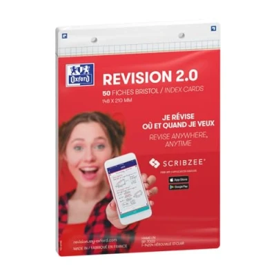 Abbildung von OXFORD Revision 2.0 Karteikarten, DIN A5 (14,8 x 21 cm), kleine Karos, Vorder / Rückseite, weißer Rahmen, 50 Stück
