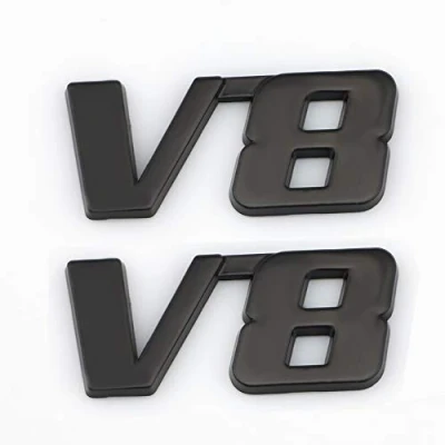 Abbildung von V8 Emblem Schild Chrom 3D Logo Token Auto Aufkleber Tuning Metall Symbol (Schwarz)