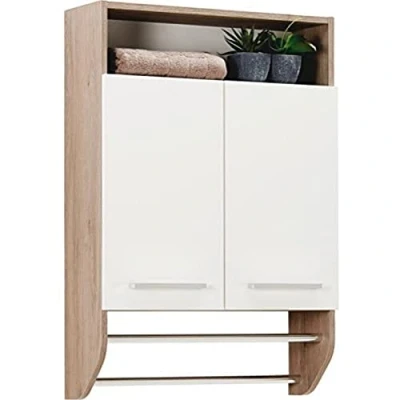 Abbildung von Pelipal Badezimmer Hängeschrank Quickset 380 in Sanremo Eiche Terra quer Nachbildung, 60 cm breit Bad Handtuchhalterschrank mit 2 Türen, Handtuchhalterstangen und 1 Einlegeboden