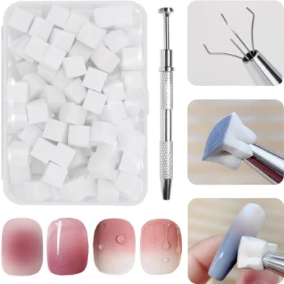 Abbildung von 100 Stück Nail Art Schwamm mit Metallgreifer, Sponge Brush Applikator, Nagel Pinsel, Nageldesign Zubehör Schwammpinsel, Verwendet, um eine Vielzahl von Gradient Patterns zu Erstellen