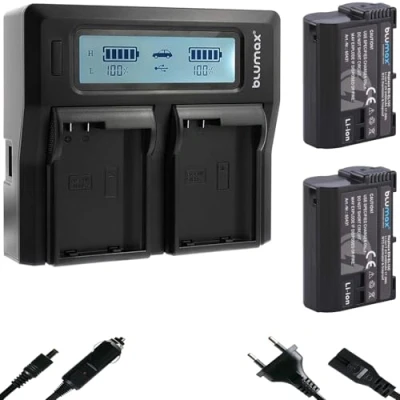 Abbildung von 2X blumax Akku Ersatz für Nikon EN EL15c 2400mAh mit NTC Sensor &amp; V1 Gehäuse + LCD Dual Charger EL15b EL15a EL15 Z8 Z7 II Z6 III Zf