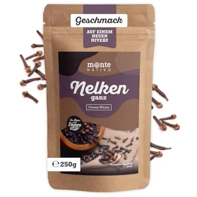 Abbildung von Nelken ganz Monte Nativo (250g) getrocknete Gewürznelken 100% naturrein, aromatisch und lecker Nelke als Glühwein Gewürz perfekt zum Kochen Chai (Tee) Gewürze Cloves