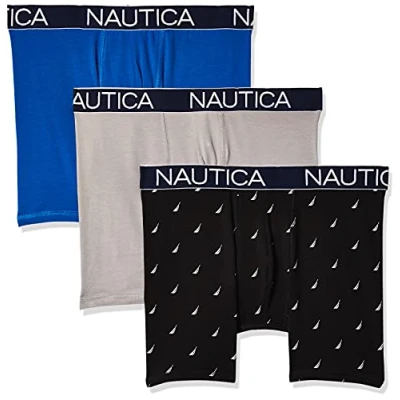 Abbildung von Nautica Herren Klassische Unterwäsche, Baumwolle, Stretch, 3er Pack Retroshorts, Sea Cobalt/Legierung/Segel Printblack Weiß, Medium