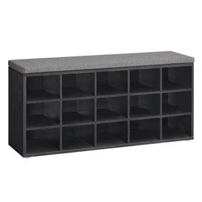 Abbildung von VASAGLE Schuhbank, Schuhregal mit Sitzfläche, Sitzbank Stauraum, Kissen, 15 Fächer, für Wohnzimmer, Flur, 30 x 105 48 cm, ebenholzschwarz schiefergrau LHS015B02