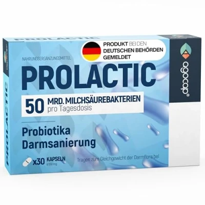 Abbildung von Probiotische MILCHFERMENTE 50 MLD CFU mit Lactobacillus gasseri, Sp und Rhamnosus. Milchsäureferente Multi Enzymen Kamille. für den faulen Darm
