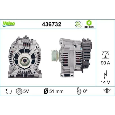 Abbildung von VALEO 436732 Lichtmaschine 14V 90A MERCEDES BENZ: A Klasse, Vaneo