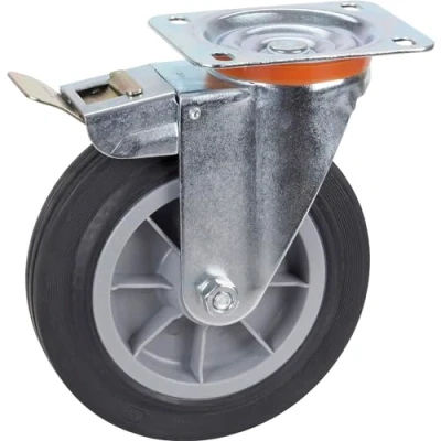 Abbildung von Lenkrolle 200mm TPE mit Feststeller Schwerlastrolle 210kg Rolle PP Felge, Stahl verzinkt