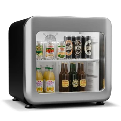 Abbildung von Klarstein Audrey Evo Getränkekühlschrank Mit Glastür 46L Mini Kühlschrank, Retro Design, Doppelt Verglaste Tür, LED Beleuchtung, 0 10 C, Energieklasse Silber