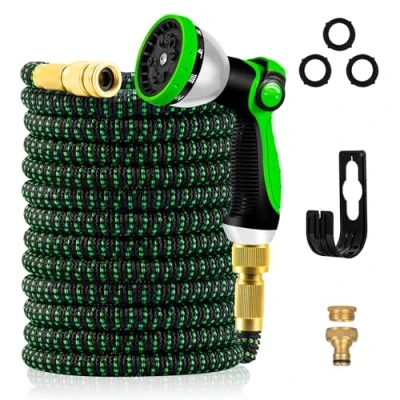 Abbildung von Yofidra Flexibler Gartenschlauch 45,5m, Strapazierfähiger 3 lagiger Latex Wasserschlauch 3/4 Zoll und 1/2 Metallanschlüsse, 3450D Gewebe, knickfrei, Garden Hose Schlauch mit 10 Funktions Spray