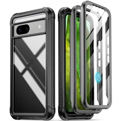 Abbildung von POETIC Guardian Hülle kompatibel mit Pixel 8A 5G (2024), integrierter Displayschutz [funktioniert Fingerabdruck ID], [2 Frontrahmen] Ganzkörper stoßfeste, robuste, Schutzhülle, Schwarz/Klar