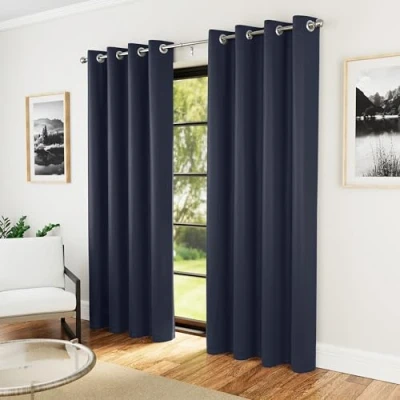 Abbildung von Enhanced Living Nightfall Vorhänge mit Ösen, superweich, energiesparend, geräuschreduzierend, für Schlafzimmer und Wohnzimmer, 117 x 137 cm, Marineblau