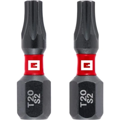 Abbildung von Original Einhell Impact Bits, 2 tlg., 25 mm, T20 (S2 Stahl, Torsionszone, effiziente Kraftübertragung, roter Farbring, C 6.3 Schaft)