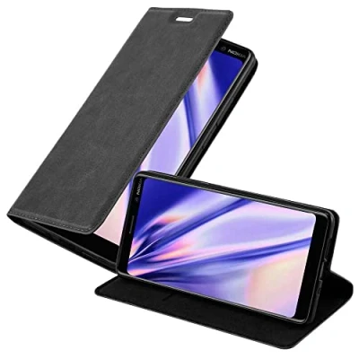 Abbildung von Cadorabo Hülle kompatibel mit Nokia 7 Plus aus Premium Kunst Leder Flip Klappbare Stoßfeste Magnetische [Standfunktion] [Kartenfächern] Cover für Tasche in Schwarz