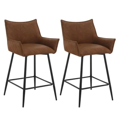 Abbildung von WOLTU 2er Set Barhocker, Barstuhl mit Rückenlehne, Armlehnen, Fußstütze, Hocker Kunstleder Bezug, Polsterhocker ergonomisch, Küchenhocker, modern, für Bar Küche Esszimmer, Braun, BH391br 2