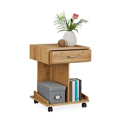 Abbildung von relaxdays Beistelltisch mit Rollen ROLLI Bambus