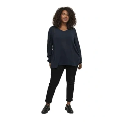 Abbildung von KAFFE CURVE Langarm Bluse KCami Damen V Ausschnitt Lassig Langarmshirt Große Größen Midnight Marine 56