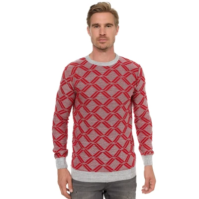 Abbildung von Feinstrick mit Karo Muster Rundhals Pullover