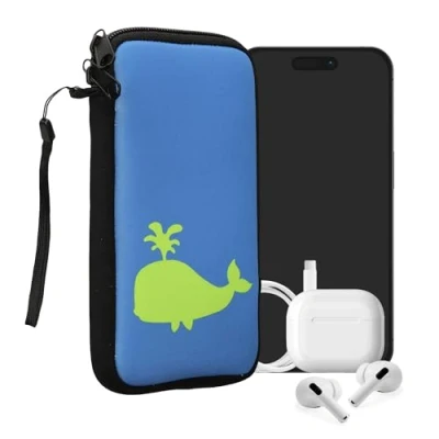 Abbildung von kwmobile Handytasche für Smartphones XL 6,7/6,8&quot; Neopren Handy Tasche Hülle Cover Case Schutzhülle Umriss Wal Neon Grün Blau 17,2 x 8,4 cm Innenmaße