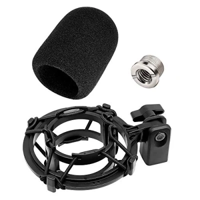 Abbildung von Etour at2020 Mikrofon Stoßdämpferhalterung mit Pop Filter, [speziell für Mic] Anti Vibrations Federung, Schock Halterung, Clip, kompatibel Audio Technica Line Kit