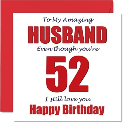 Abbildung von Lustige Geburtstagskarte zum 52. Geburtstag für Ehemann 52 I Still Love You Happy Karte von Ehefrau Partner fünfzig Sekunden Hubby Banter Geschenke 145 mm Witz Humor Grußkarten