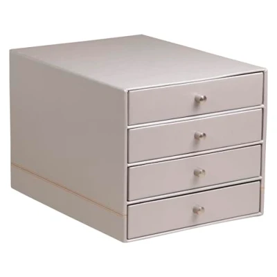 Abbildung von Rhodia 318861C Schubladenbox (mit 4 Schubladen, Griffe aus Metall, Kunstleder, elegant und praktisch, ideal für Ihr Büro oder zu Hause) 1 Stück, silber