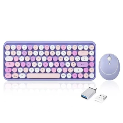 Abbildung von Perixx PERIDUO 713 Kabellose Mini Tastatur und Maus, 2,4 GHz, abgerundete Retro Tasten, Violett, AZERTY