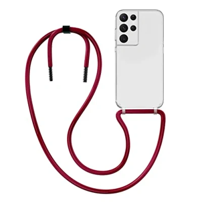 Abbildung von MyGadget Handykette für Samsung Galaxy S21 Ultra [ Hülle mit Band abnehmbar &amp; verstellbar ] Handyhülle Handyband zum Umhängen Schnur Case Schutzhülle Wein Rot