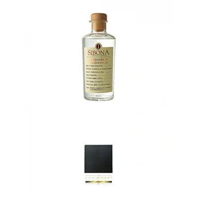 Abbildung von Sibona Grappa DI CHARDONNAY Italien 0,5 Liter + Schiefer Glasuntersetzer eckig ca. 9,5 cm Durchmesser