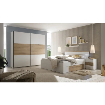 Abbildung von Schlafkontor Schlafzimmer Set Kiara Kleiderschrank, Bett, Nachtkommoden, Bettschubkästen, (Set), Beleuchtung im Kopfteil, Bett inklusive Bettschubkästen