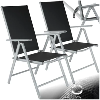 Abbildung von tectake® Aluminium Gartenstuhl 2er Set, Klappstuhl mit hoher Rückenlehne 7 facher Neigungsverstellung, Gartenmöbel Set 2 Stühlen, klappbar, für Garten Balkon Terrasse, Silber